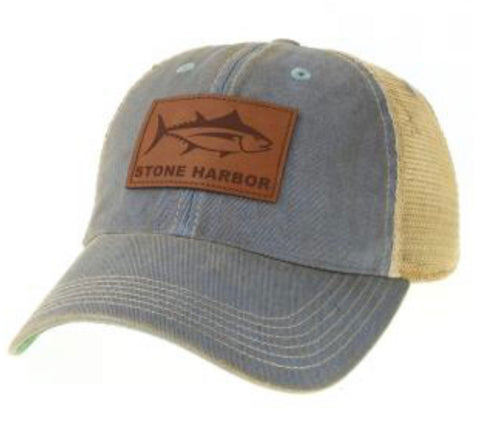 Stone Harbor Light Blue Trucker Hat with leather patch