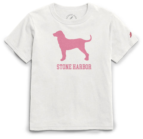 Kids Stone Harbor Pink Dog Tumble Tee - White