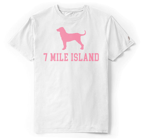 Adults Seven Mile Island All American Pink Dog Tee - White
