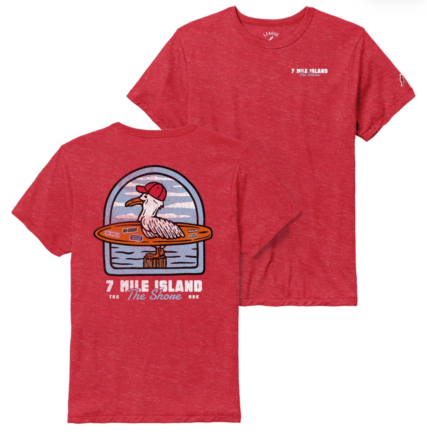 Mens Seagull Surf's Up Tee - Heather True Red
