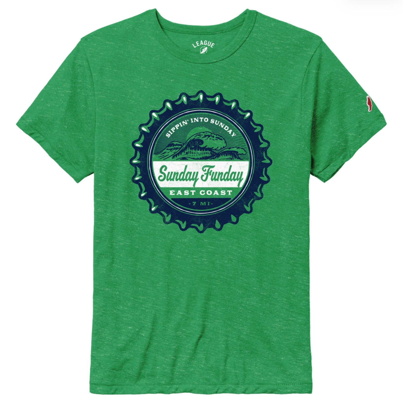 Mens East Coast Sunday Funday Bottle Cap Tee - Heather Kelly Green