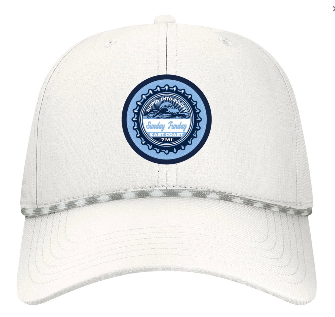 Sunday Funday White Bottle Cap Ripper Hat w/rope