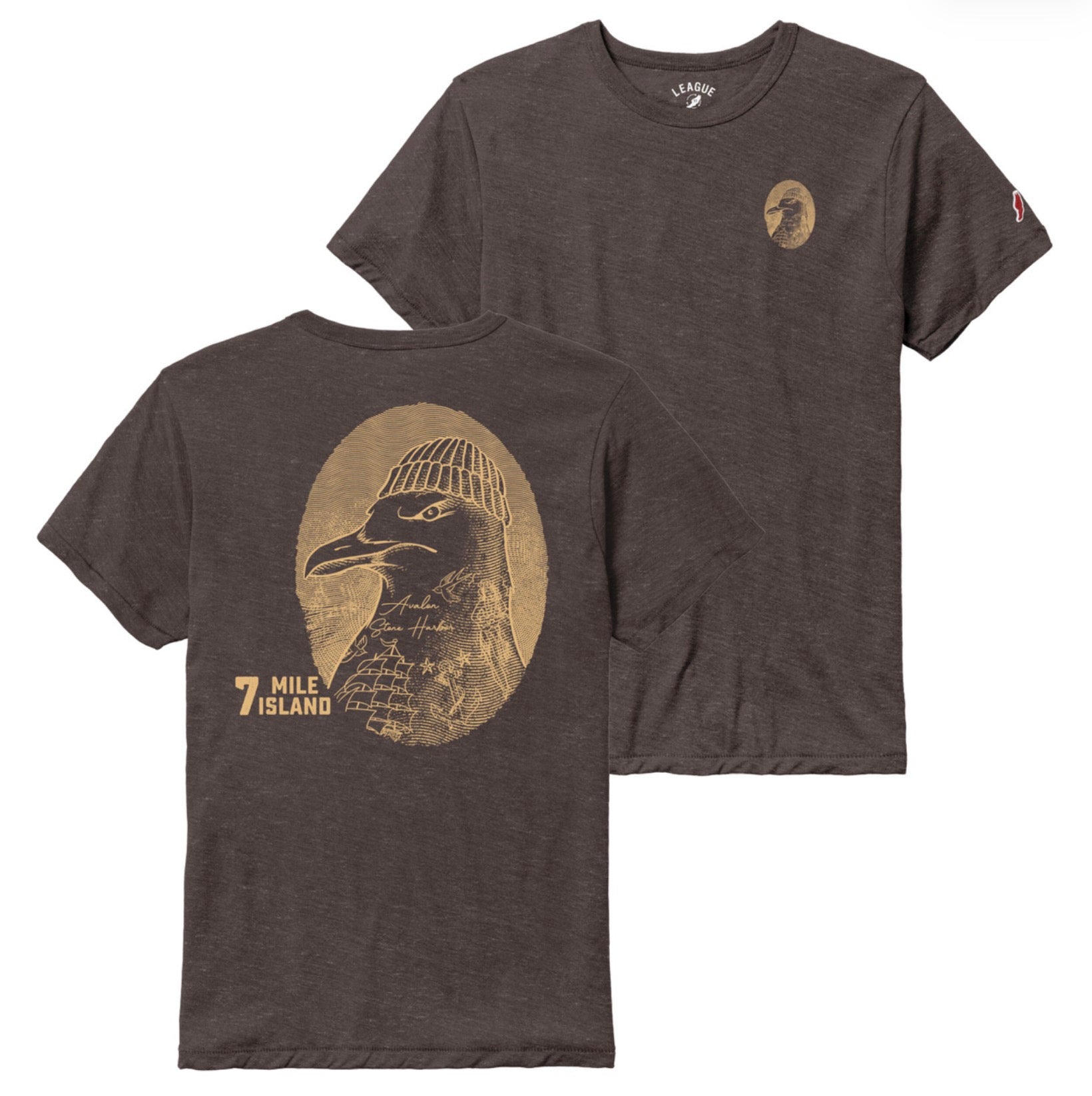 Mens Seven Mile Island Salty Gull Tee - Heather True Brown