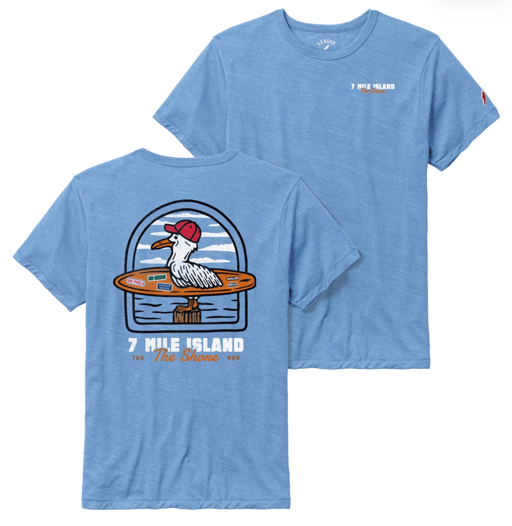 Mens Seagull Surf's Up Tee - Heather Power Blue