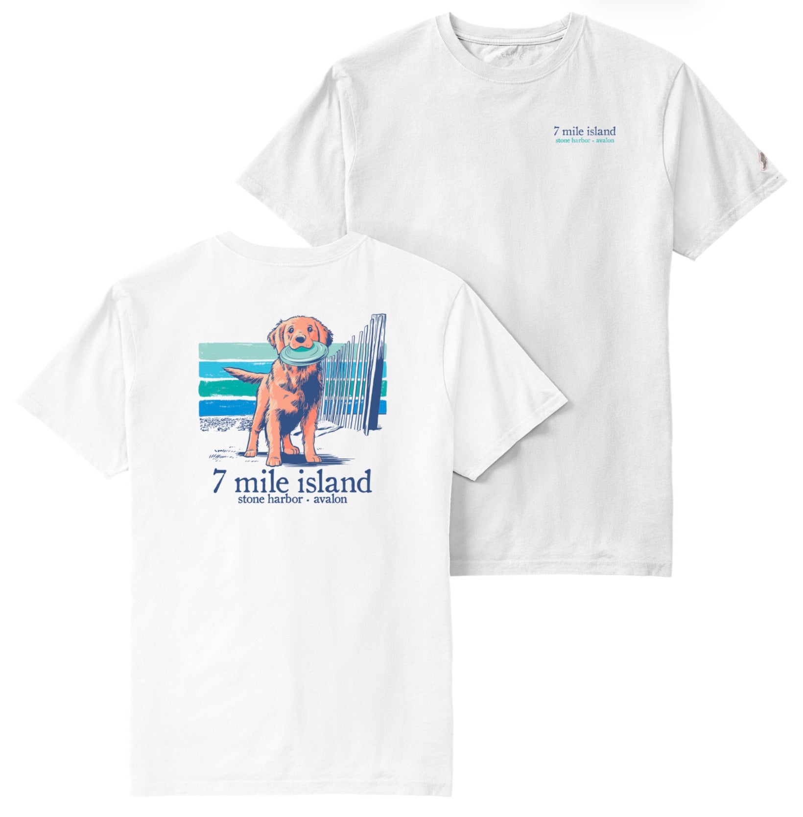 Mens Seven Mile Island Frisbee Pup Tee - White