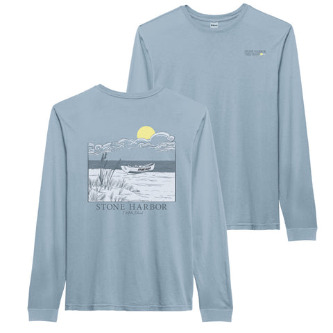 Men's Stone Harbor Beach Pigment Dyed Long Sleeve Tee - Blue Fog ** 20% END OF SUMMER SALE