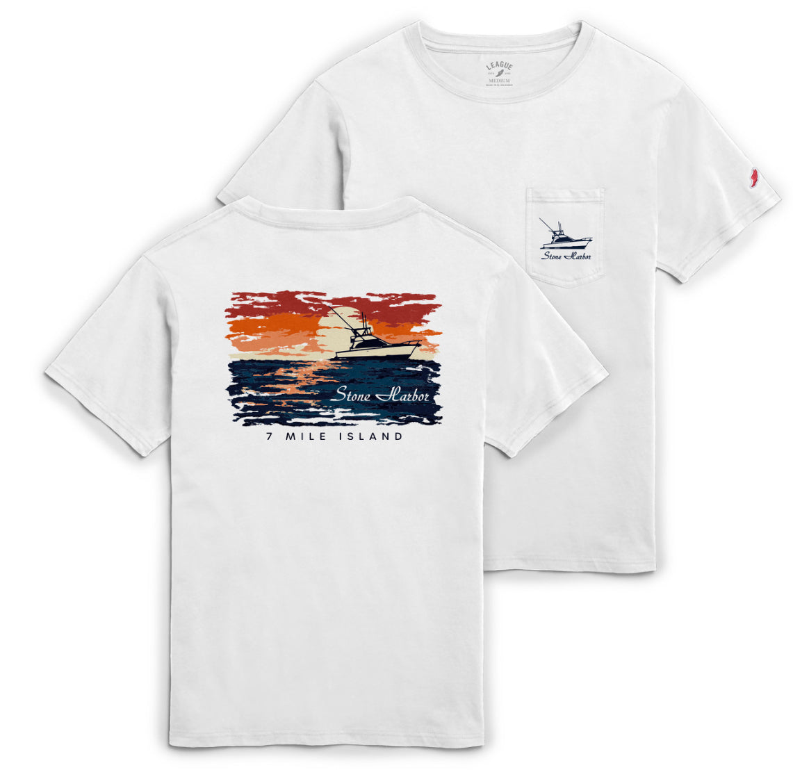 Men's Stone Harbor Sunset Boat Pocket Tee - White