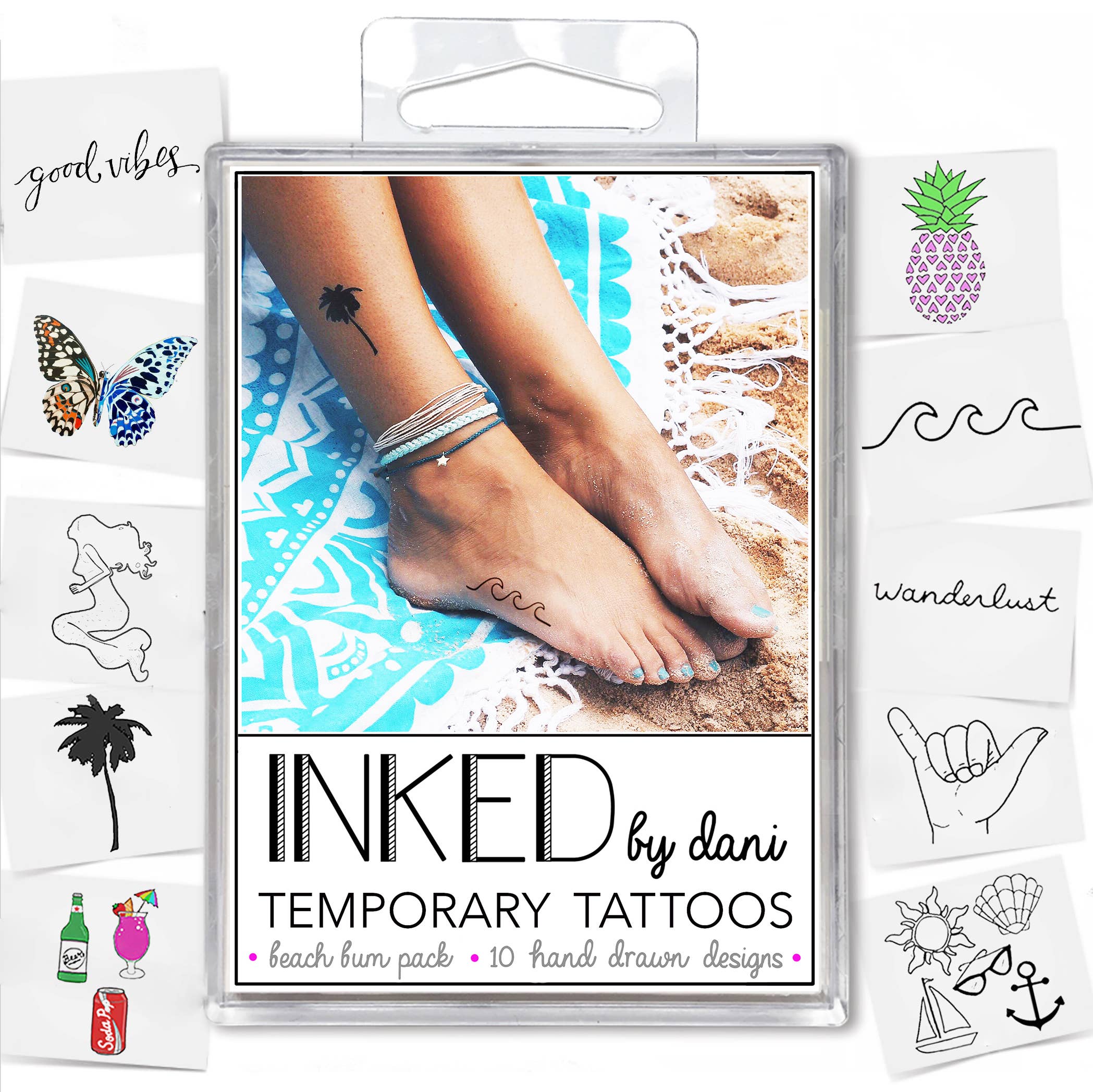 The Beach Bum Temporary Tattoo Pack