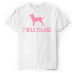 Adults Seven Mile Island All American Pink Dog Tee - White